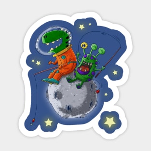 dino in the moon with a new friend Sticker